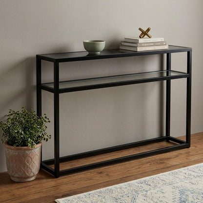 50" Black Glass Frame Console Table With Shelves