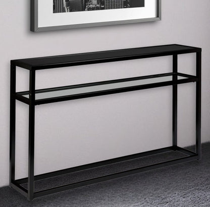 50" Black Glass Frame Console Table With Shelves