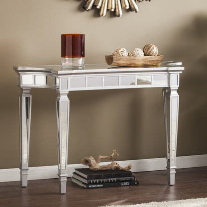 45" Silver Mirrored Glass Free Form Console Table