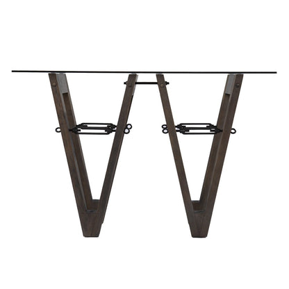 46" Clear Gray and Brown Glass and Solid Wood Abstract Console Table