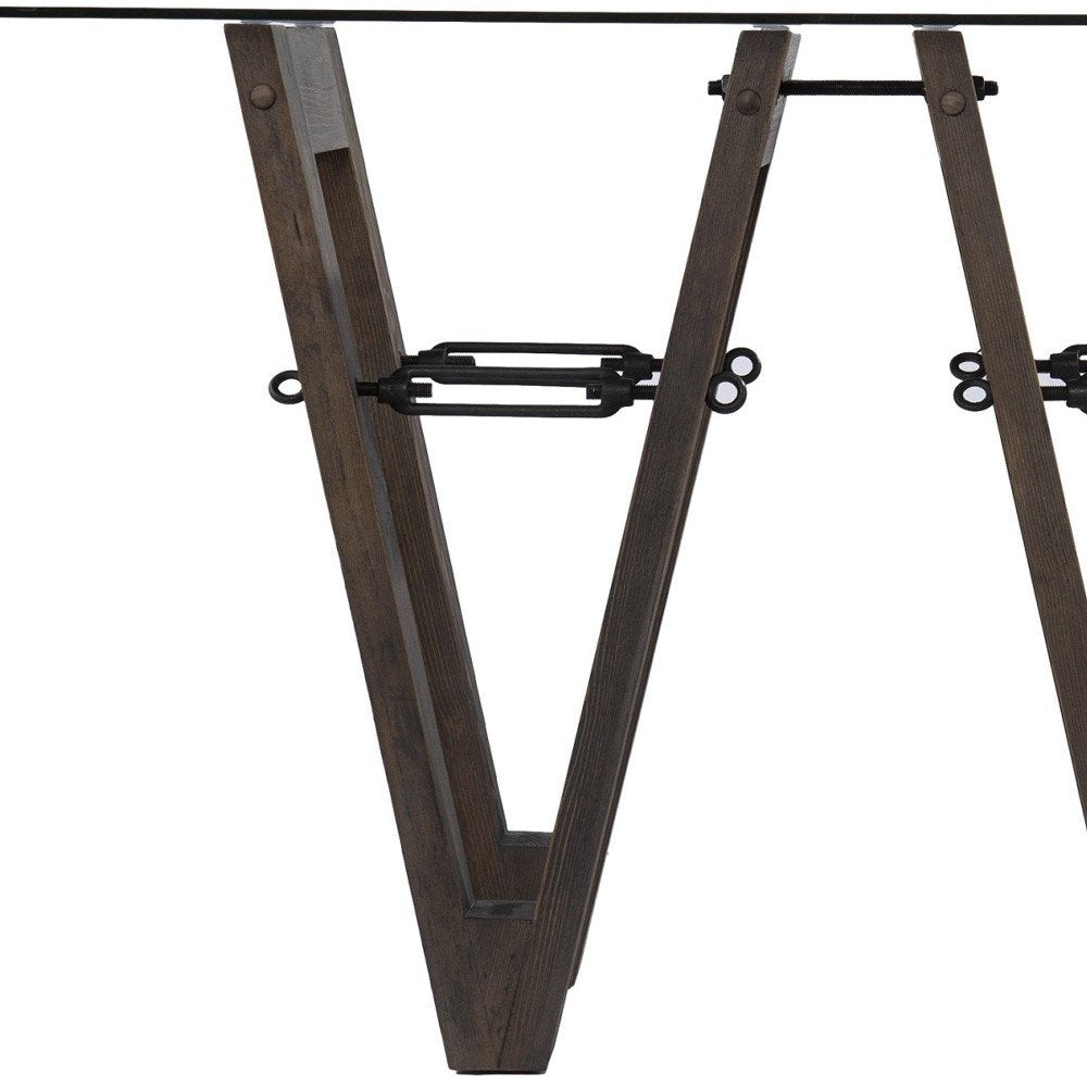 46" Clear Gray and Brown Glass and Solid Wood Abstract Console Table