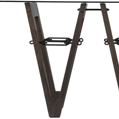 46" Clear Gray and Brown Glass and Solid Wood Abstract Console Table