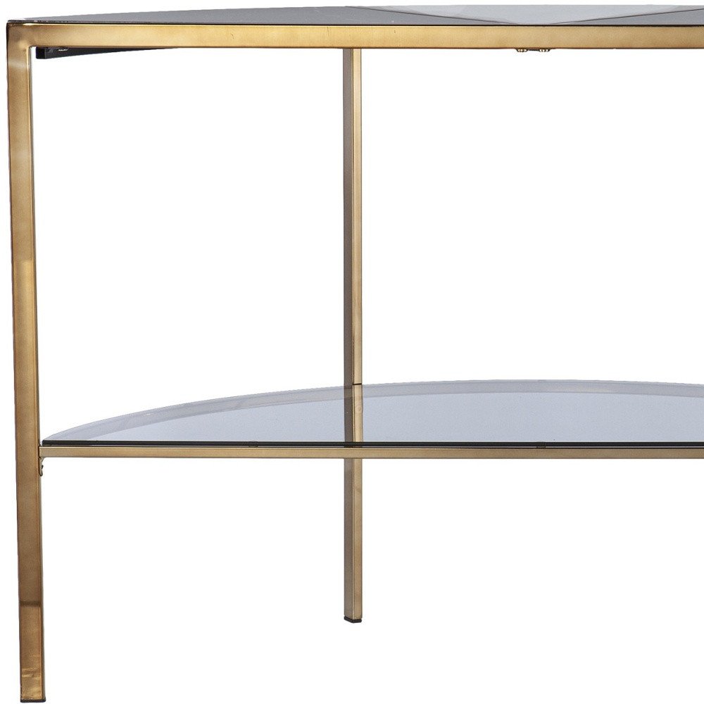 44" Black White and Champagne Faux Marble Half Moon Console Table With Shelves