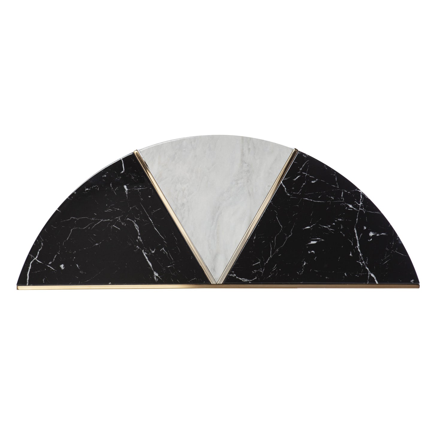 44" Black and White and Champagne Faux Marble Half Moon Console Table With Storage