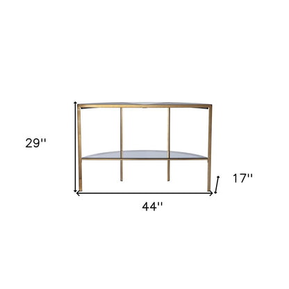 44" Black White and Champagne Faux Marble Half Moon Console Table With Shelves