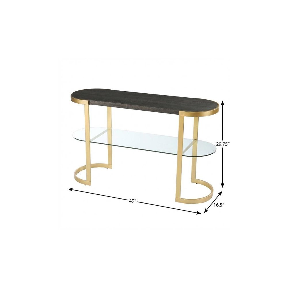 49" Gray and Gold Solid Wood Oval Sled Console Table With Storage
