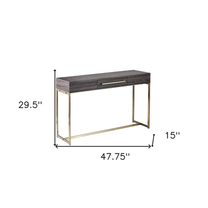 48" Gray and Gold Frame Console Table And Drawers