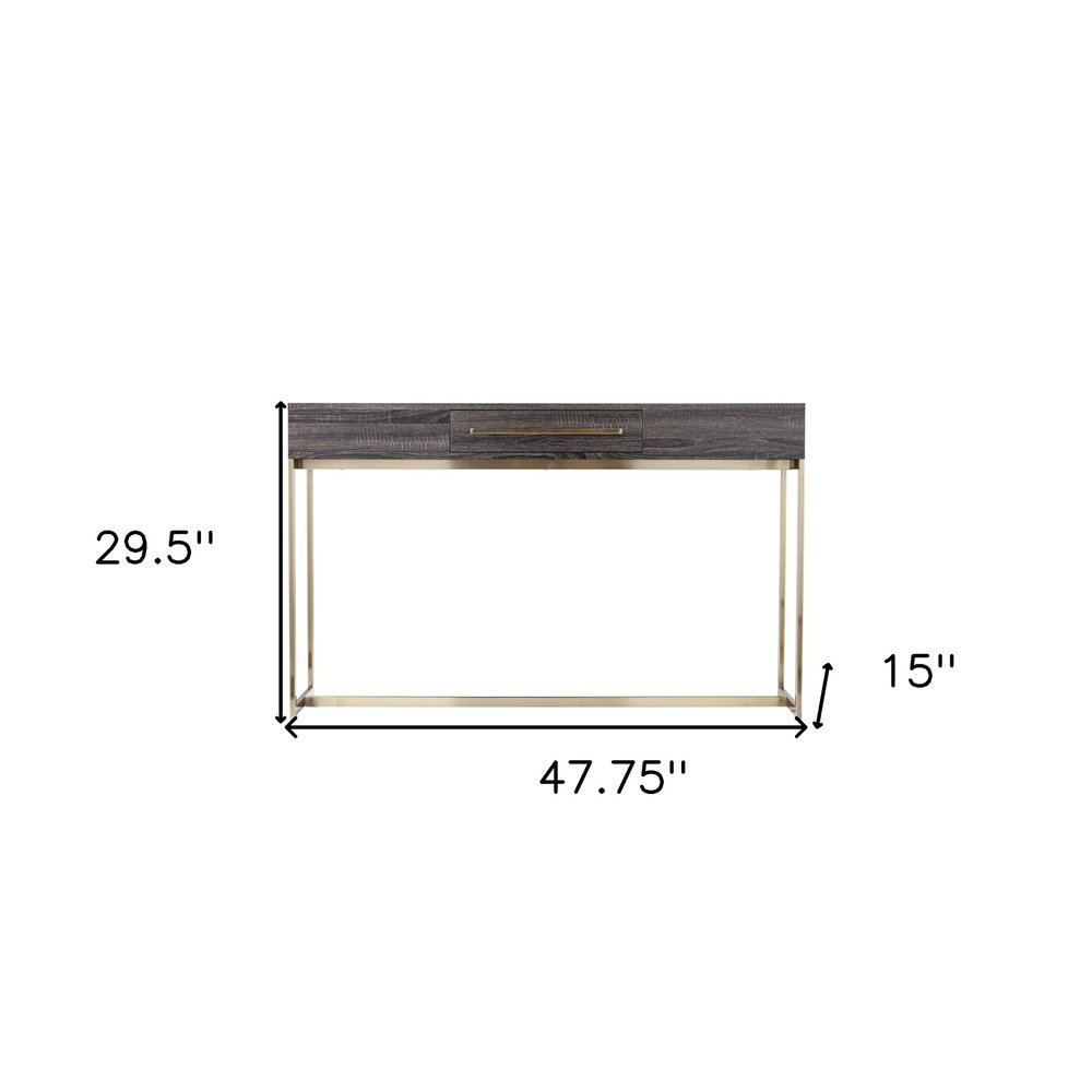 48" Gray and Gold Wood and Metal Frame Console Table With Drawer