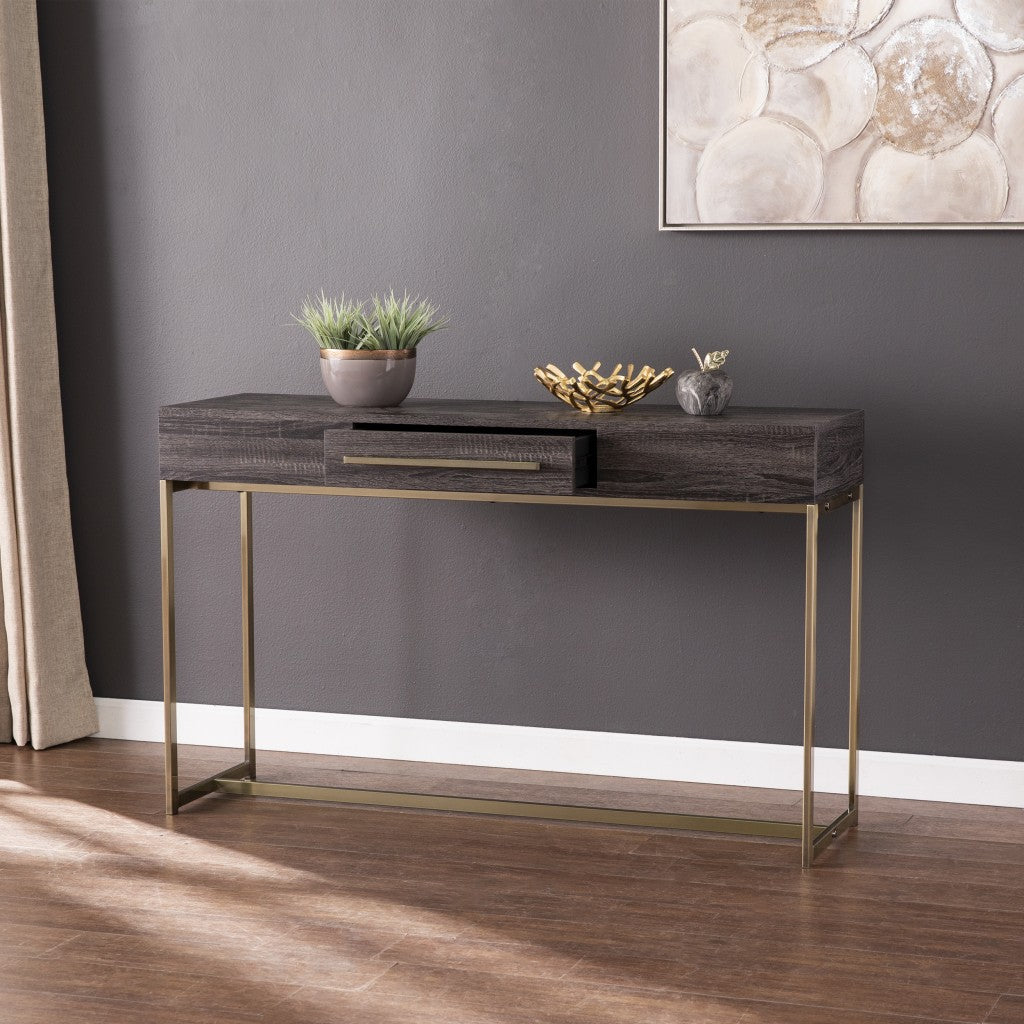 48" Gray and Gold Frame Console Table And Drawers