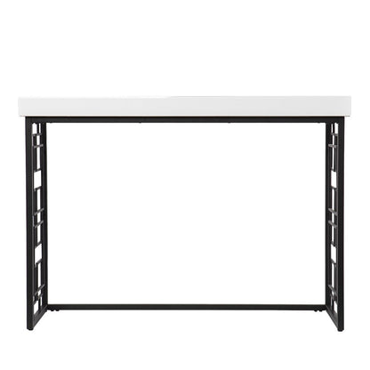 42" White and Black Glass and Metal Sled Console Table