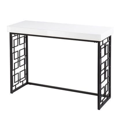 42" White and Black Glass and Metal Sled Console Table