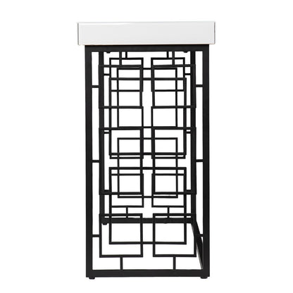 42" White and Black Glass and Metal Sled Console Table