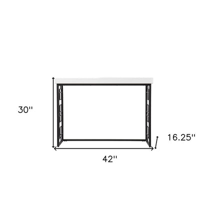 42" White and Black Glass and Metal Sled Console Table
