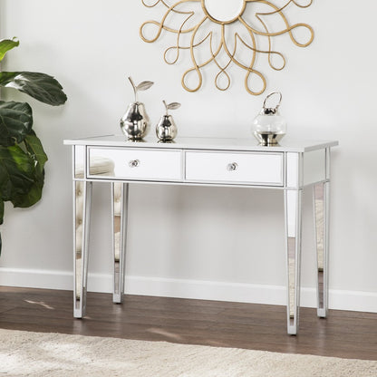 40" Silver Mirrored Glass Console Table And Drawers