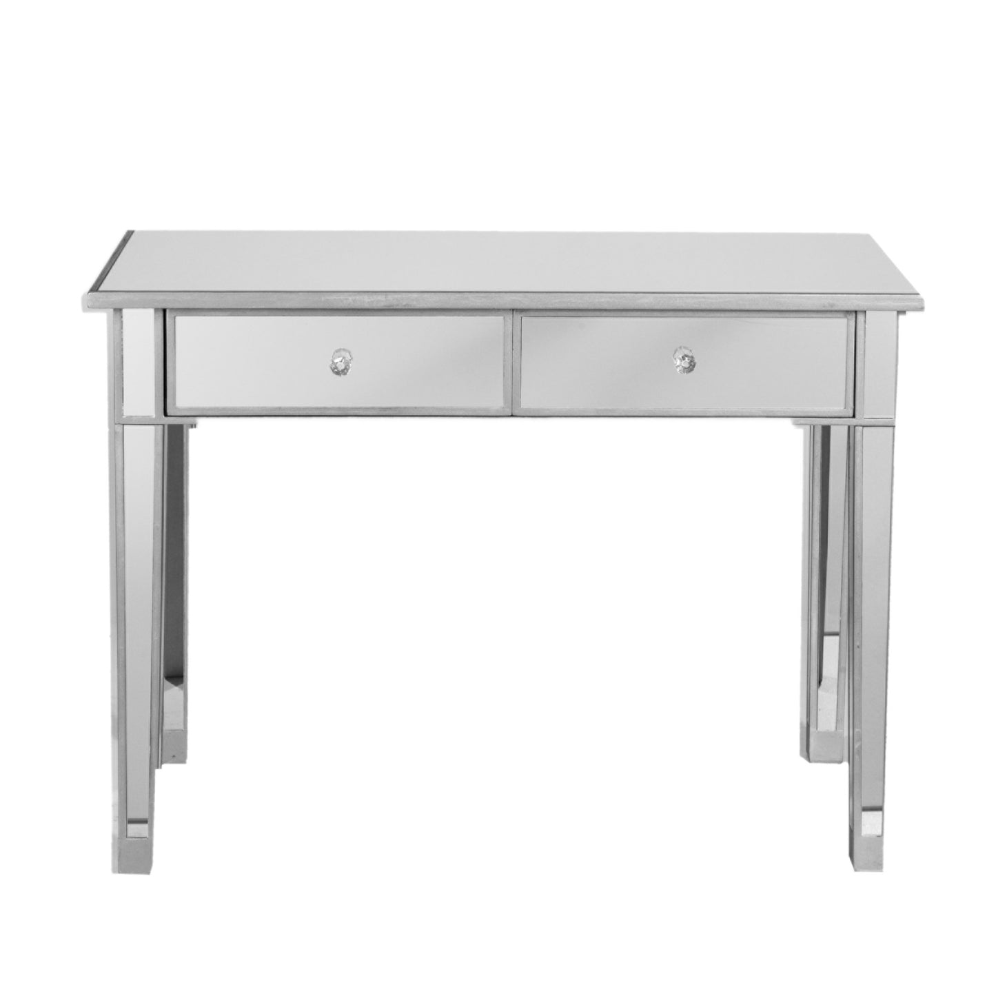 40" Silver Mirrored Glass Console Table And Drawers