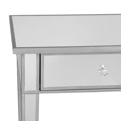 40" Silver Mirrored Glass and Wood Console Table With Two Drawers