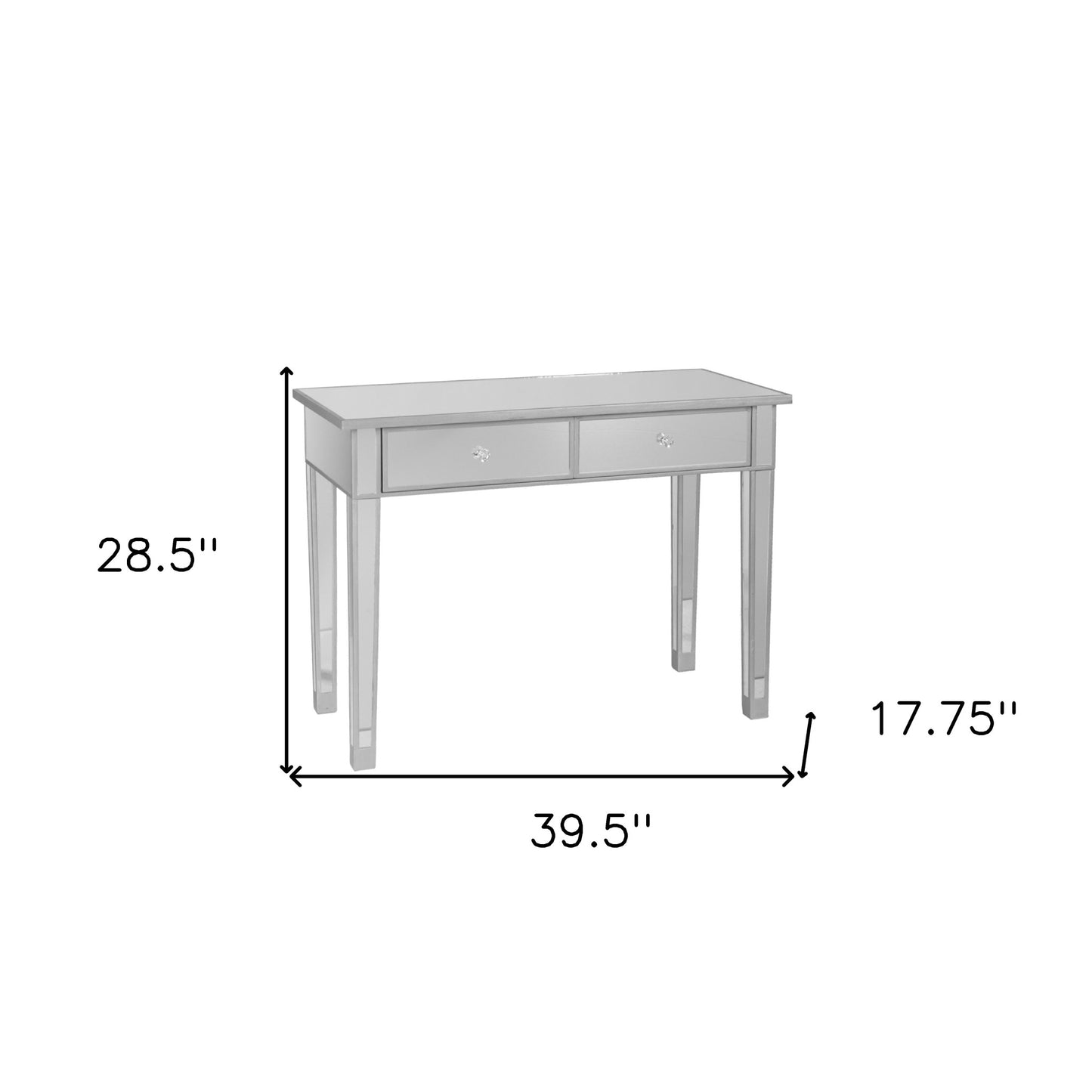 40" Silver Mirrored Glass Console Table And Drawers