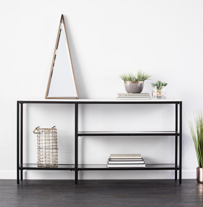 56" White and Black Faux Marble Floor Shelf Console Table With Shelves