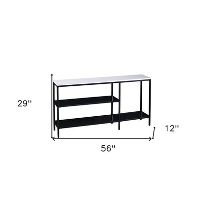 56" White and Black Faux Marble Frame Console Table Two Shelves