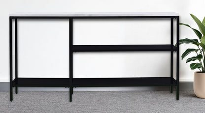 56" White and Black Faux Marble Frame Console Table Two Shelves