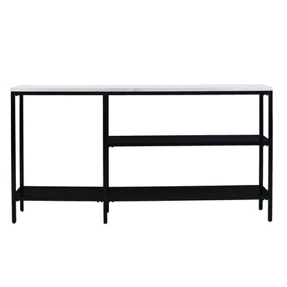 56" White and Black Faux Marble Frame Console Table Two Shelves