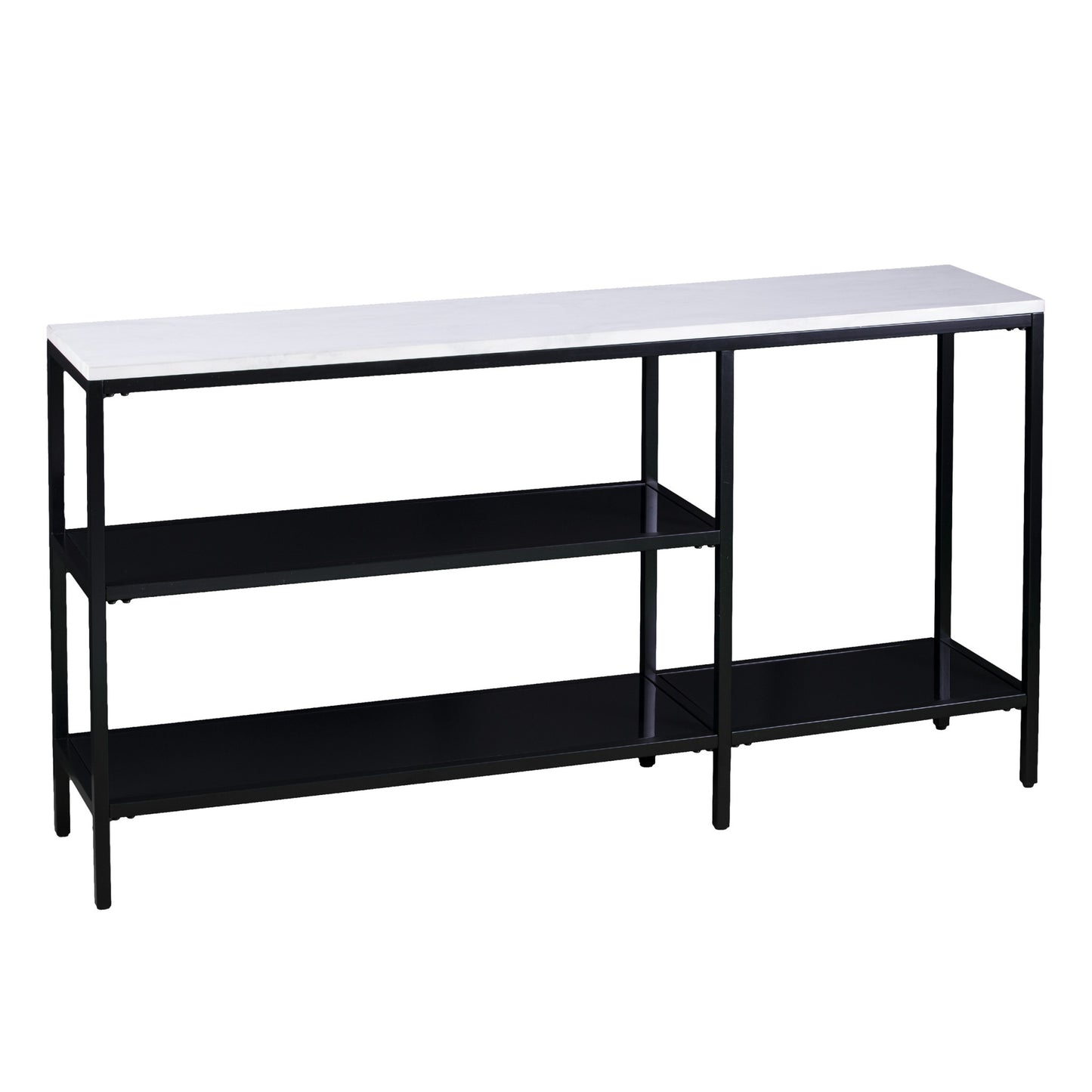 56" White and Black Faux Marble Floor Shelf Console Table With Shelves