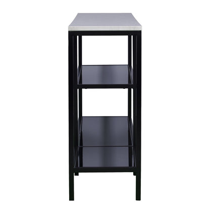 56" White and Black Faux Marble Frame Console Table Two Shelves