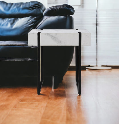 20" White Manufactured Wood And Iron Square End Table