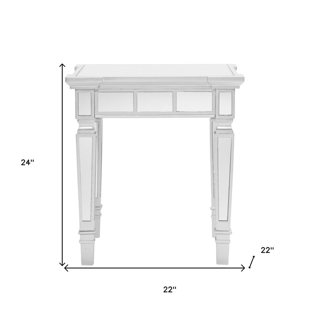 24" Silver Glass And Wood Square End Table