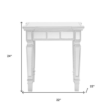24" Silver Glass And Wood Square End Table