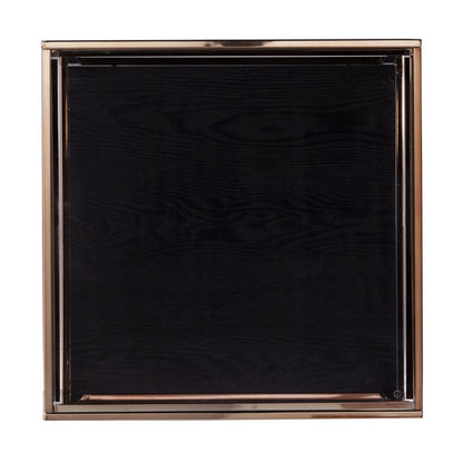 22" Champagne Glass And Iron Square Block End Table With Shelf