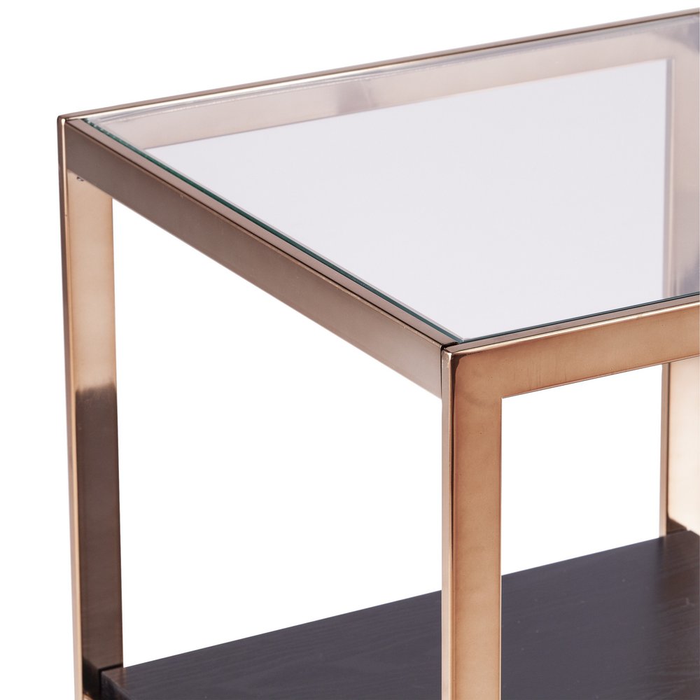 22" Champagne Glass And Iron Square Block End Table With Shelf