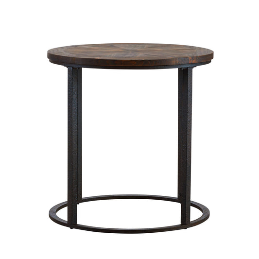 24" Natural Wood Solid Wood And Iron Round End Table