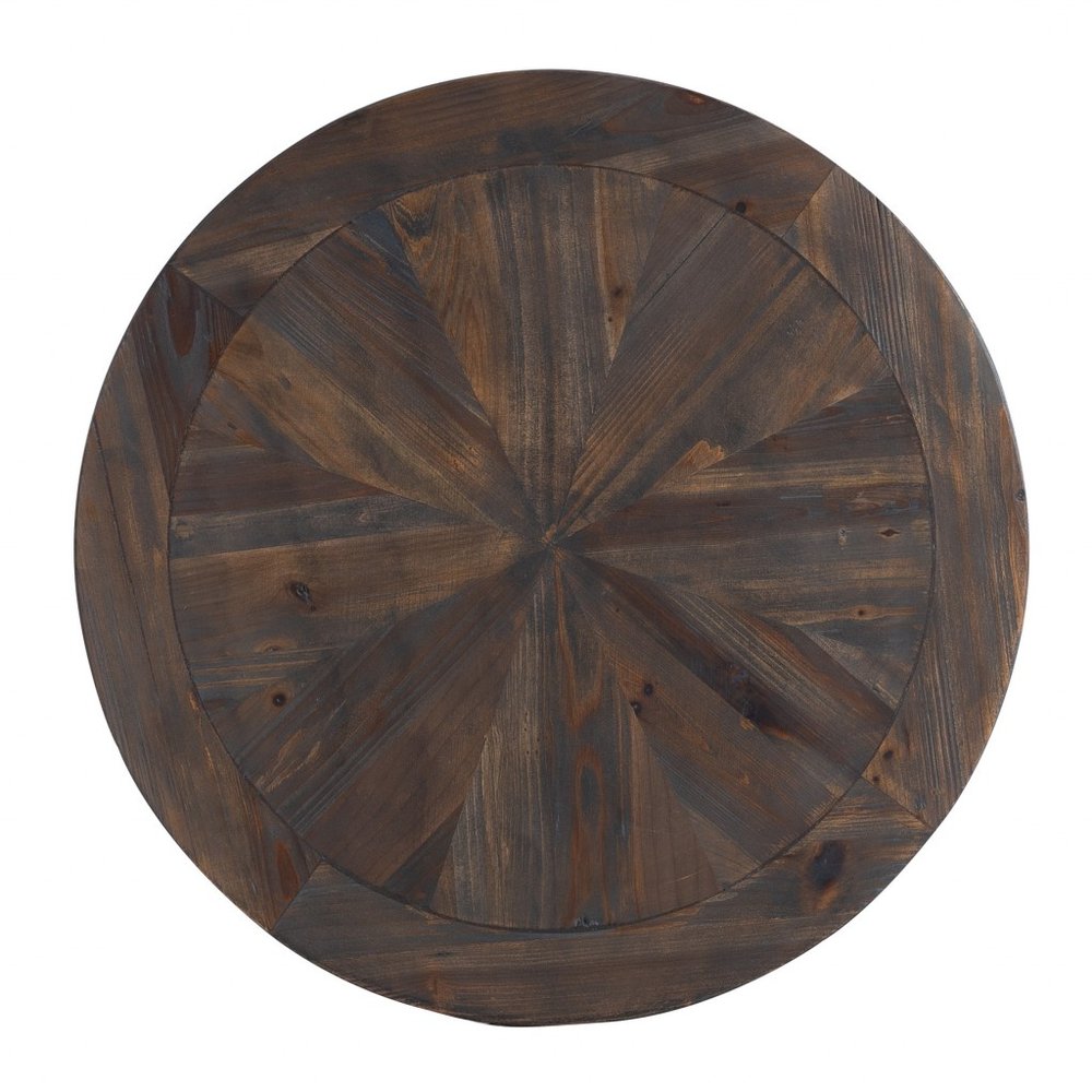 24" Natural Solid Wood And Iron Round Sled End Table