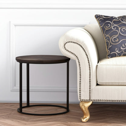 24" Natural Wood Solid Wood And Iron Round End Table