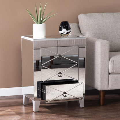 26" Silver End Table With Three Drawers