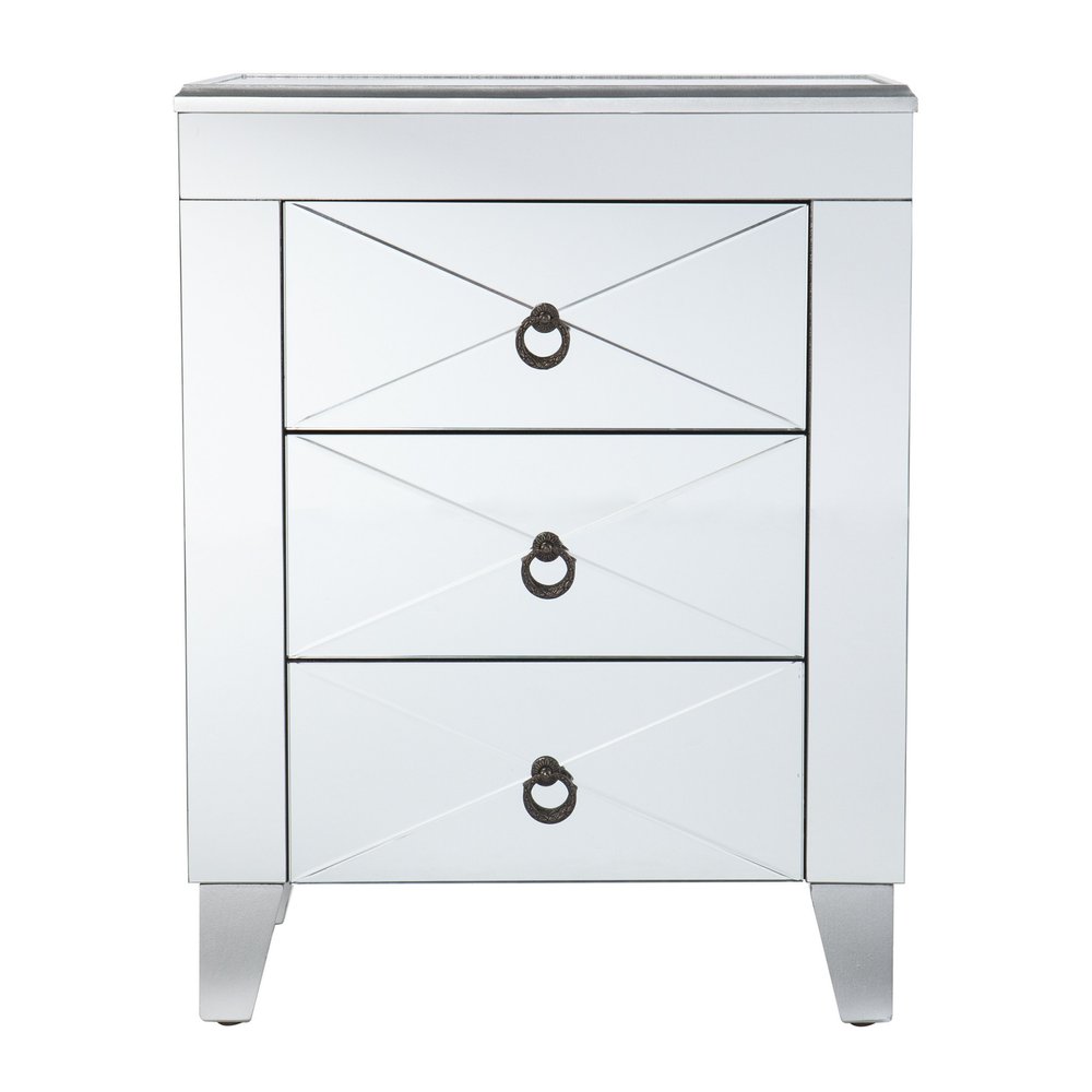 26" Silver Wood And Iron End Table With Three Drawers