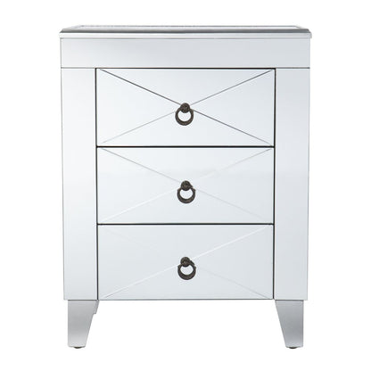 26" Silver Wood And Iron End Table With Three Drawers