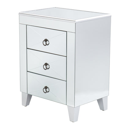 26" Silver End Table With Three Drawers