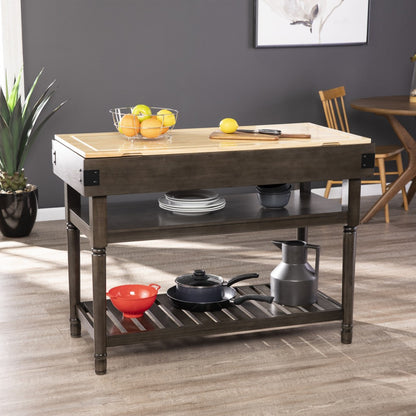 Brown and Natural 48" Kitchen Island With Storage