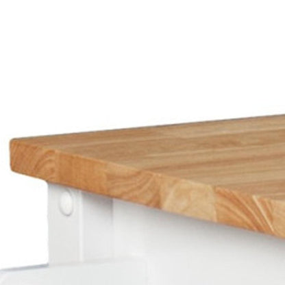 42" Natural and White Butcher Block and Iron Rolling Kitchen Cart With Storage