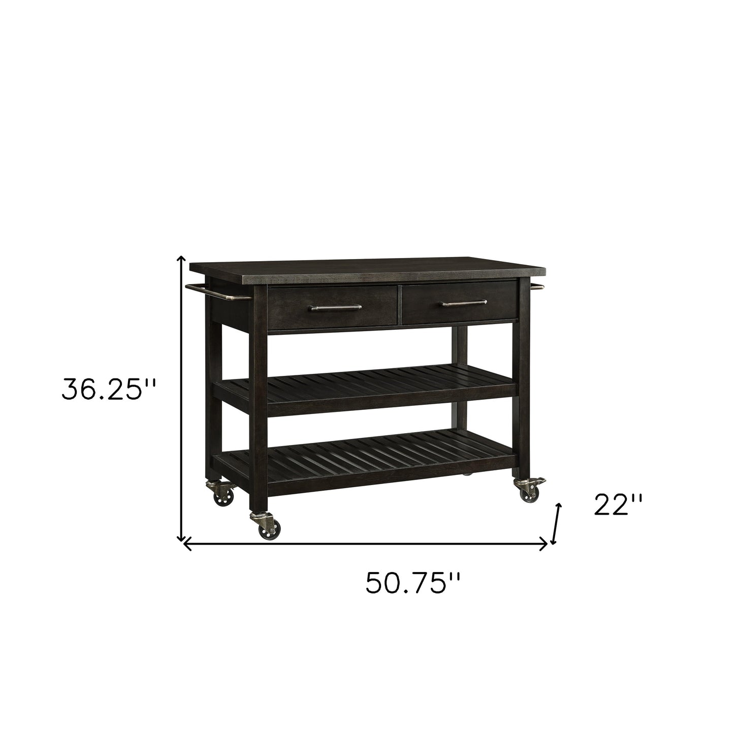 Brown 51" Rolling Kitchen Island With Storage