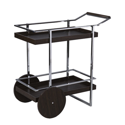 Brown and Silver Iron Rolling Bar Cart