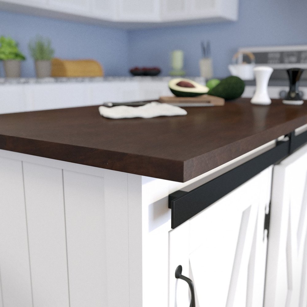 35" Dark Brown and White Wood Rolling Kitchen Cart