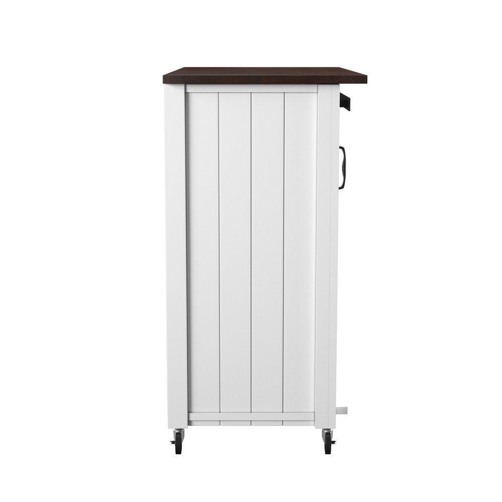 35" Dark Brown and White Wood Rolling Kitchen Cart