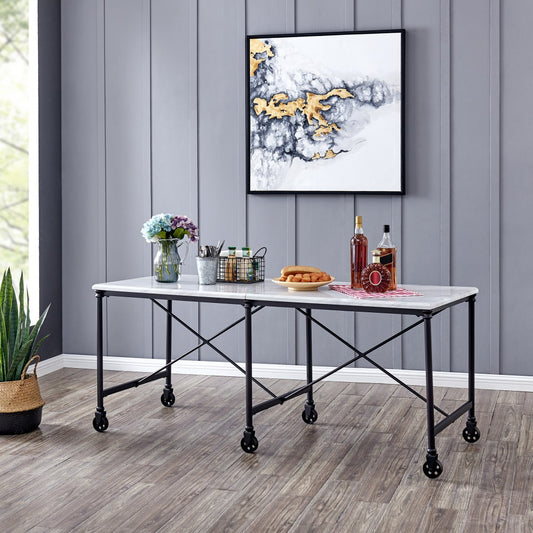 Black and White 70" Rolling Kitchen Island