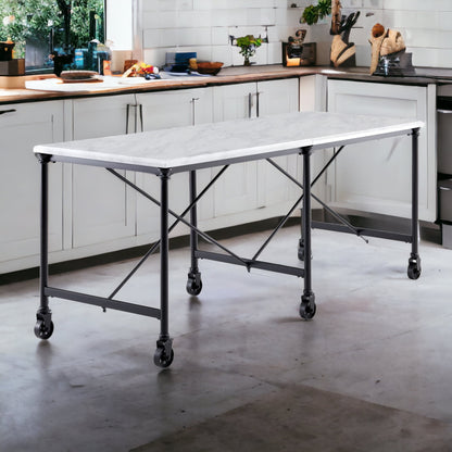 Black and White 70" Rolling Kitchen Island