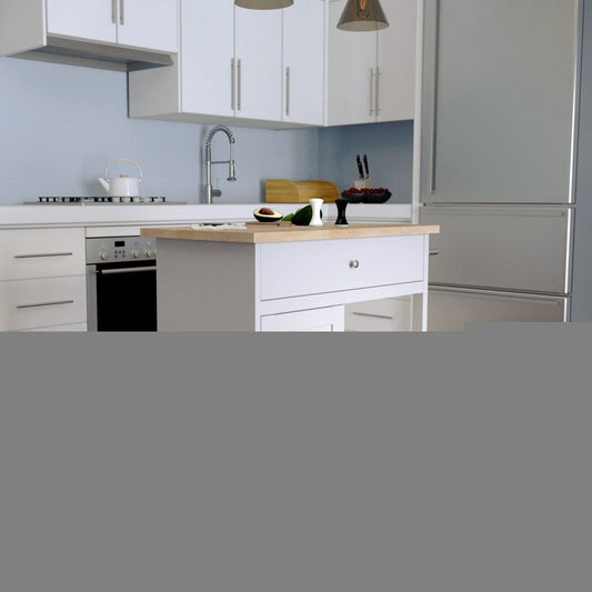 Gray and Natural 35" Rolling Kitchen Island With Storage