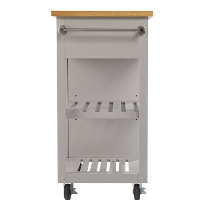 Gray and Natural 35" Rolling Kitchen Island With Storage