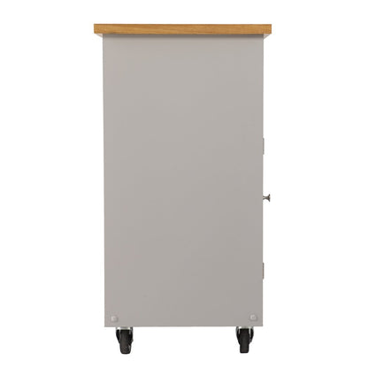 Gray and Natural 35" Rolling Kitchen Island With Storage